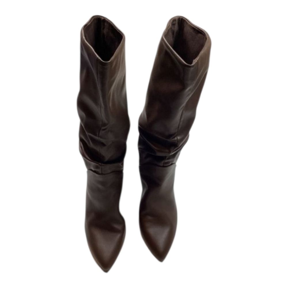 Dolce Vita Brown Wandah Womens Leather High‎ Heel Mid-Calf Boots